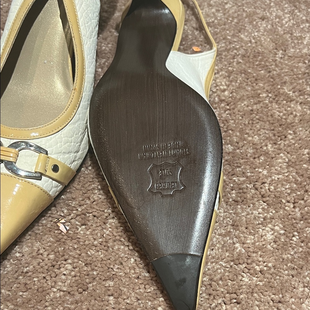 stuart Weitzman White and Yellow Slingback Heels - Picture 8 of 8